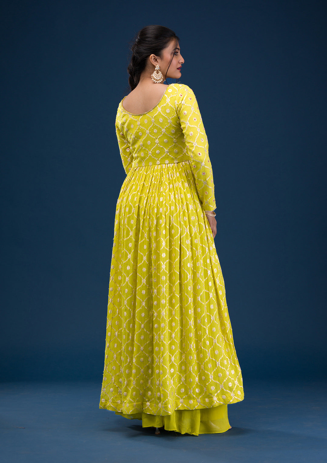Parrot Green Zariwork Banarasi Readymade Anarkali Suit