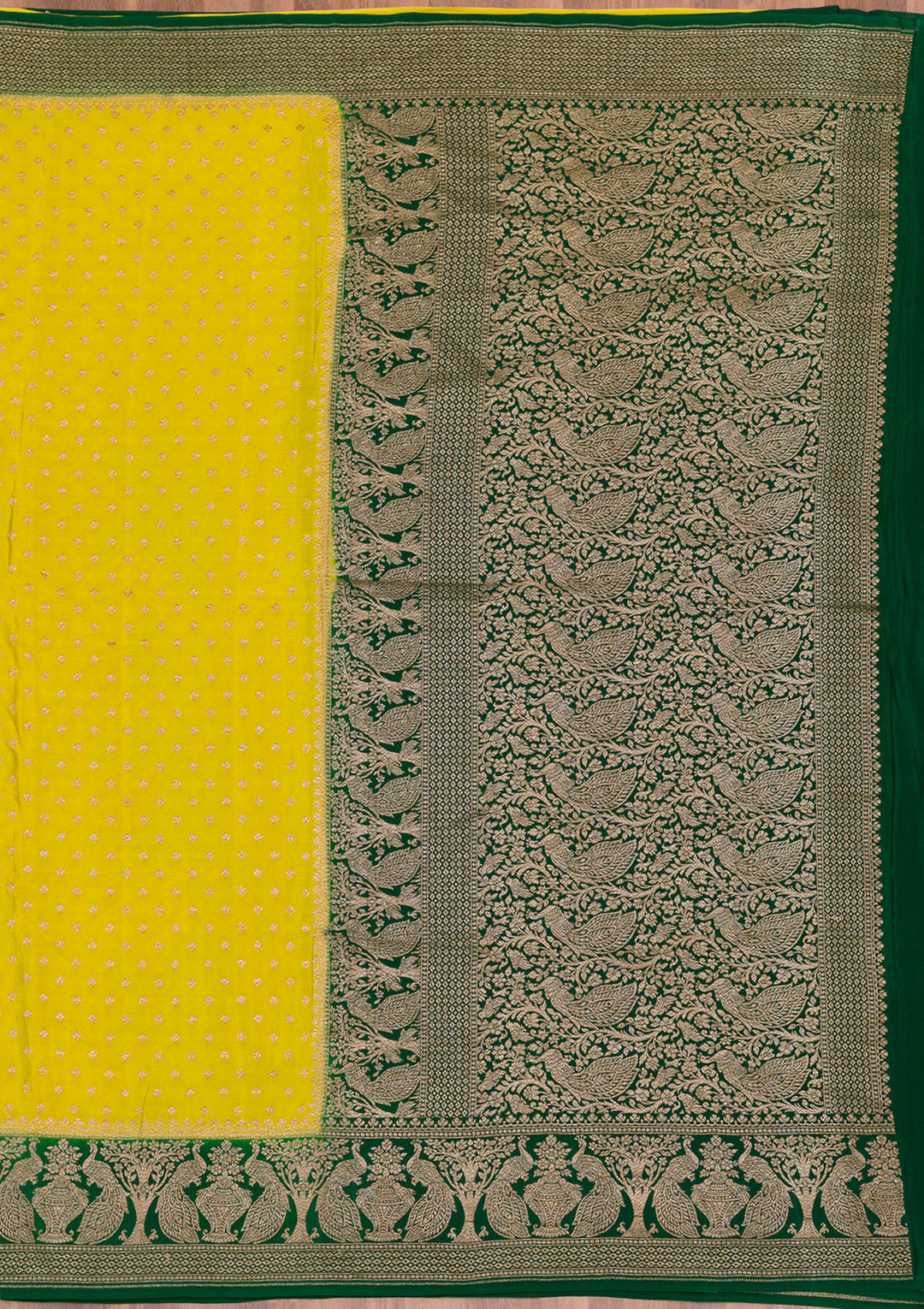 Parrot Green Zariwork Pure Silk Saree