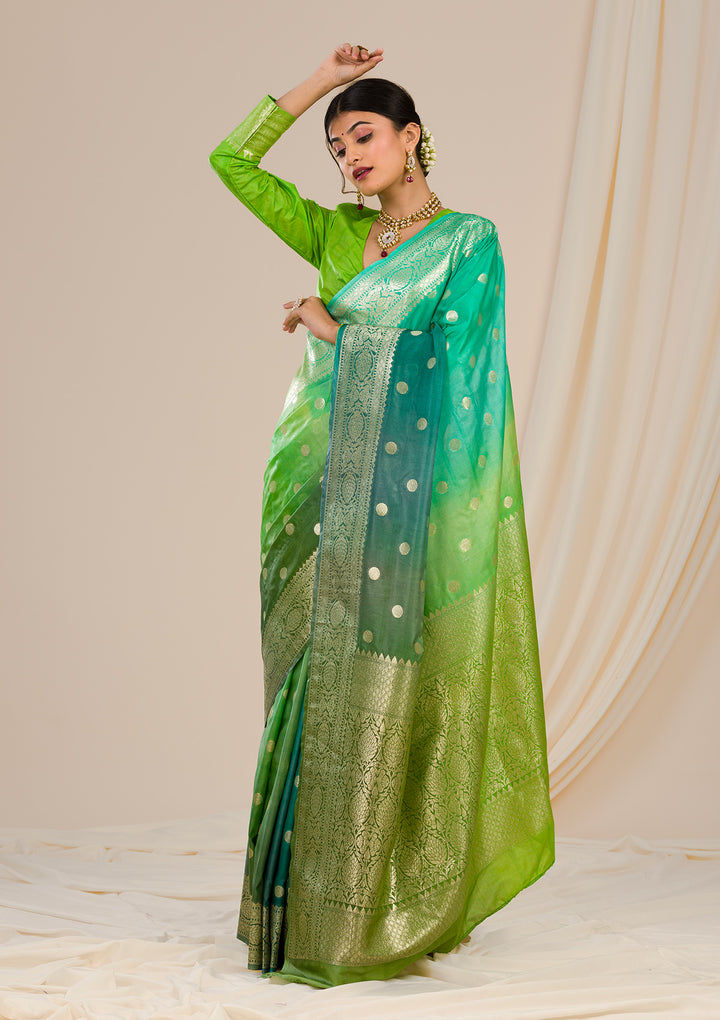 Parrot Green Zariwork Banarasi Silk Saree