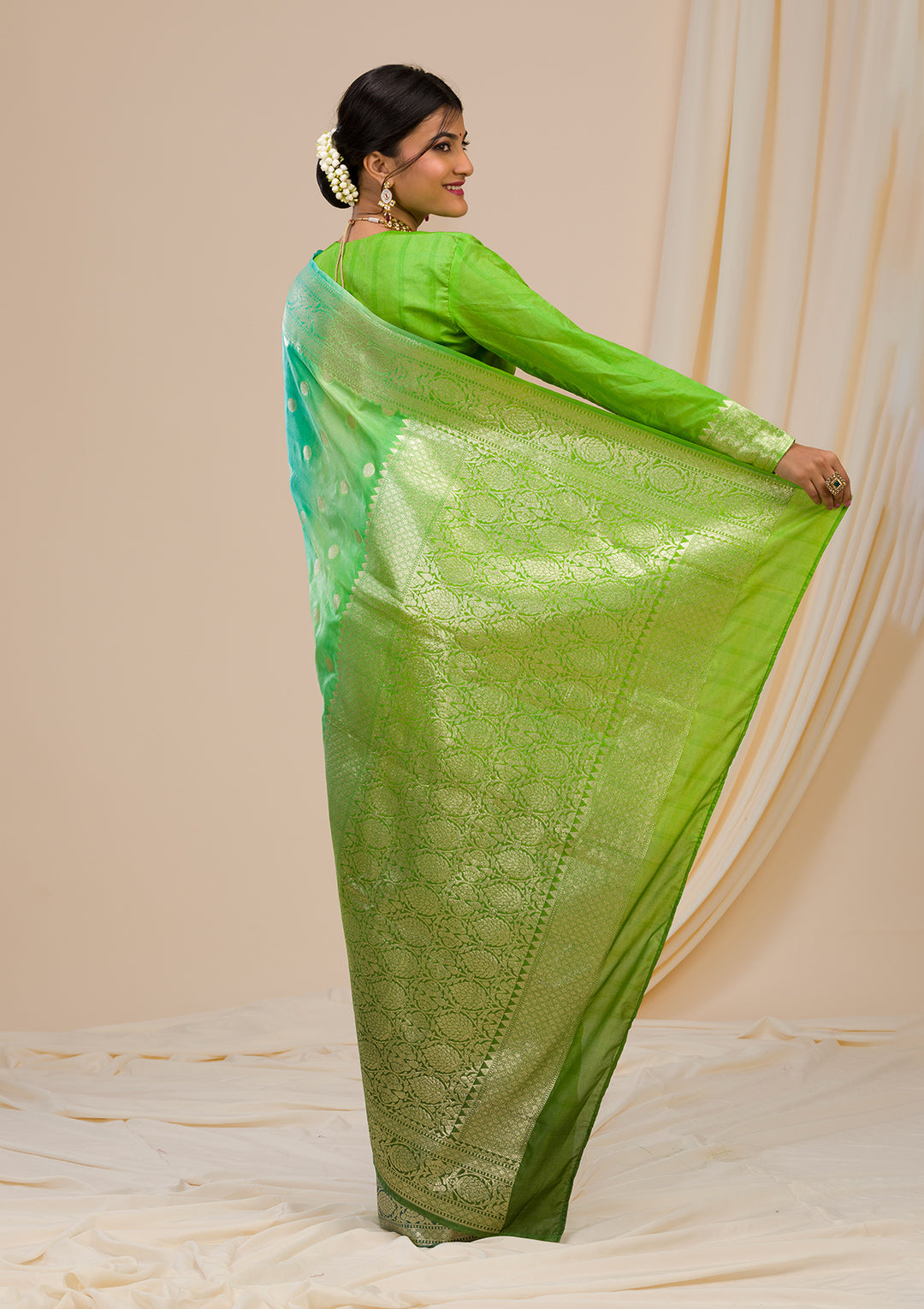 Parrot Green Zariwork Banarasi Silk Saree