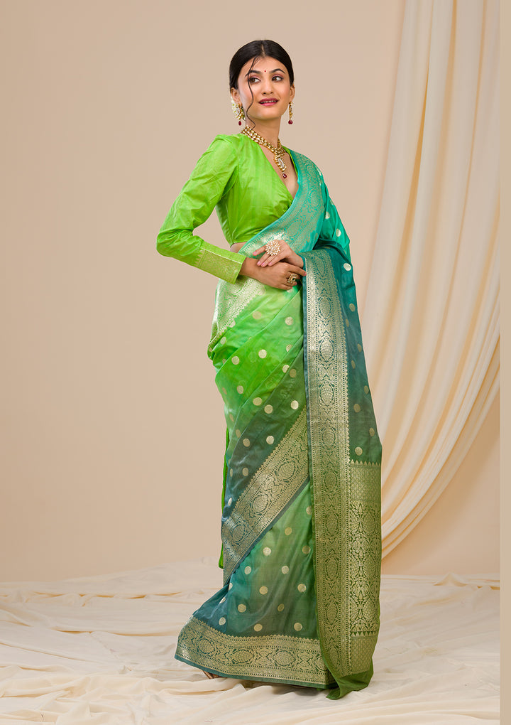 Parrot Green Zariwork Banarasi Silk Saree