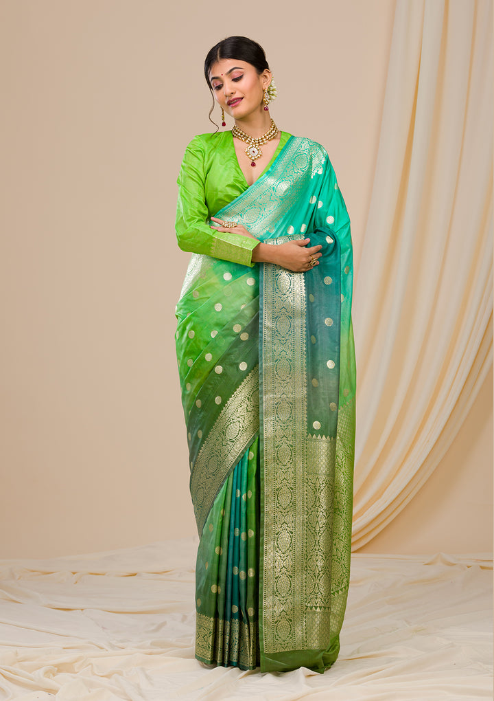 Parrot Green Zariwork Banarasi Silk Saree