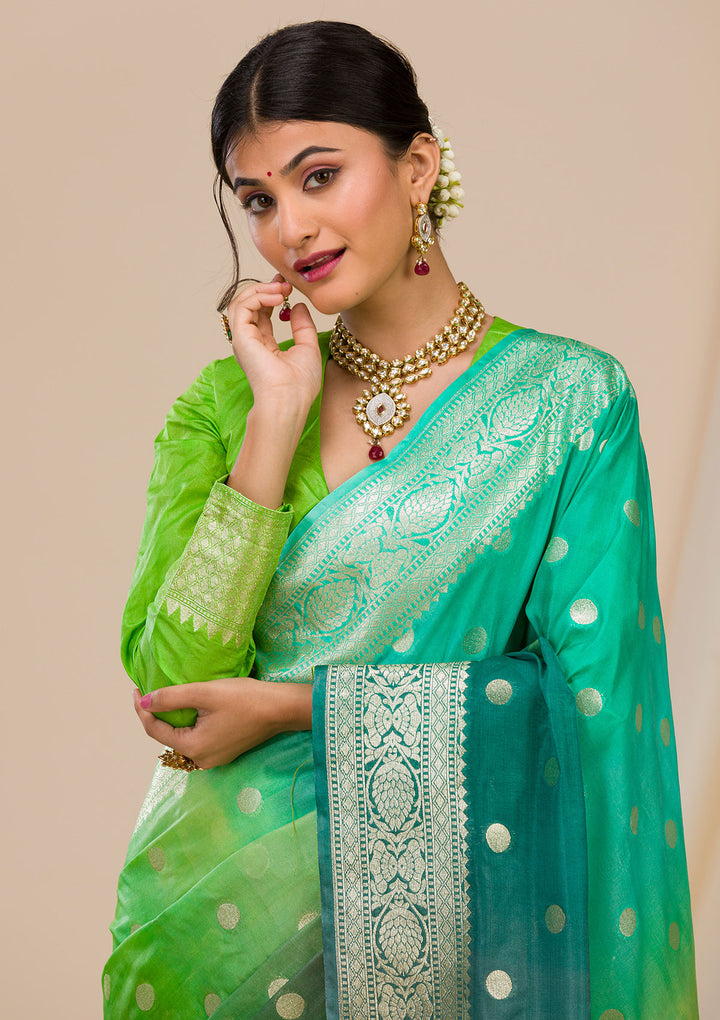 Parrot Green Zariwork Banarasi Silk Saree