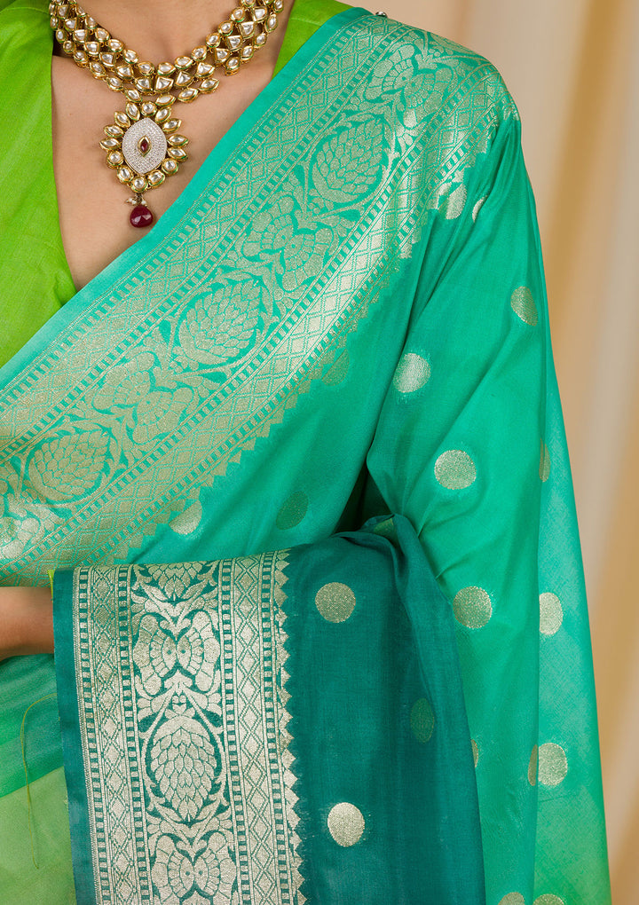 Parrot Green Zariwork Banarasi Silk Saree