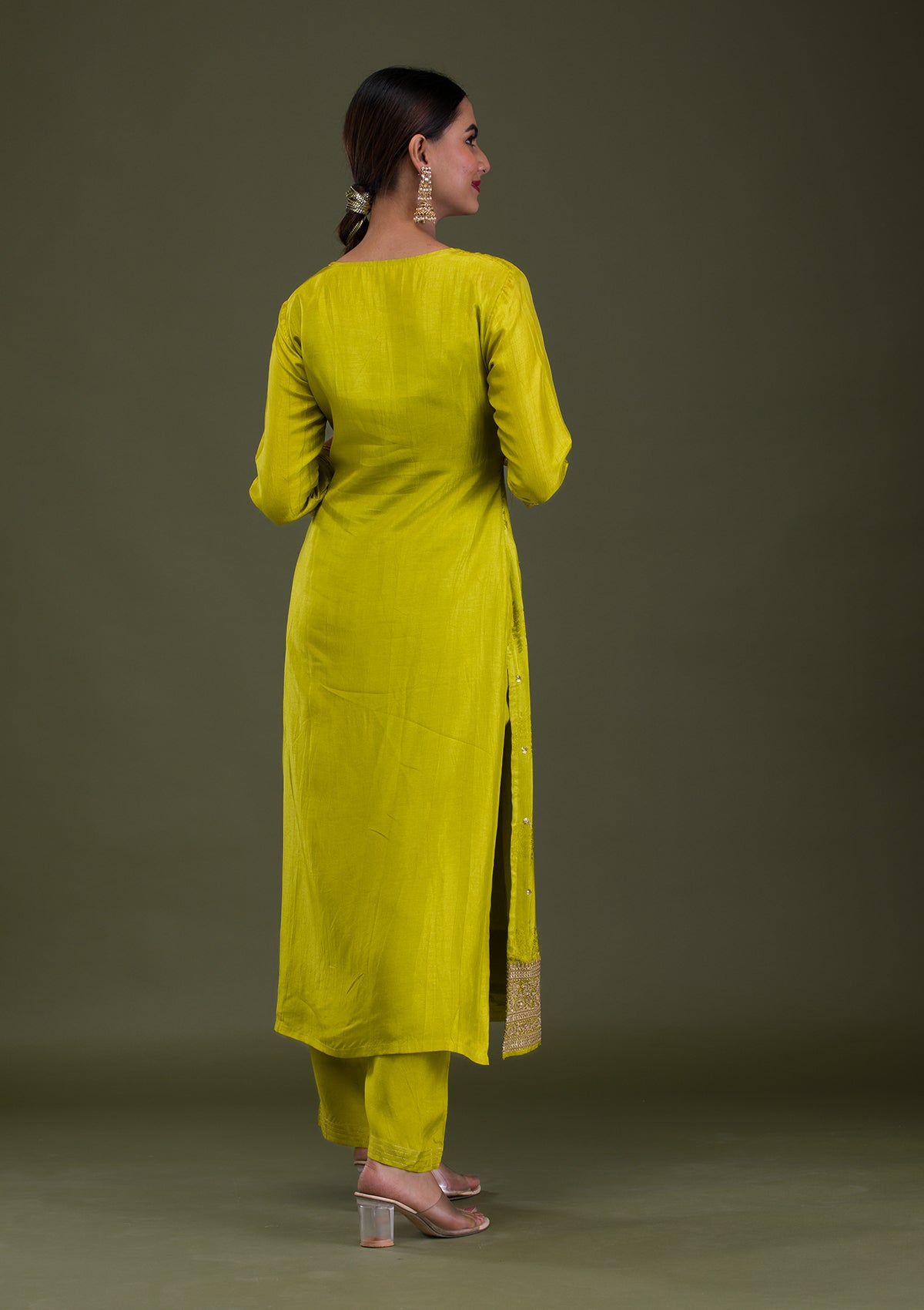 Parrot Green Zariwork Crepe Readymade Salwar Suit