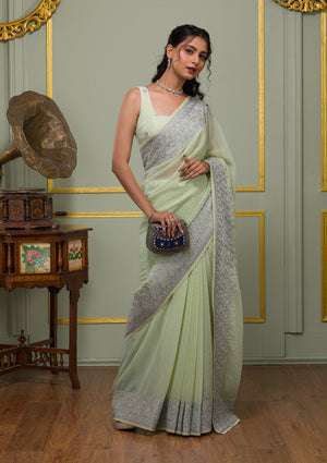 Shop Art Silk Embroidered Classic Designer Saree in Green Online : 145513 -