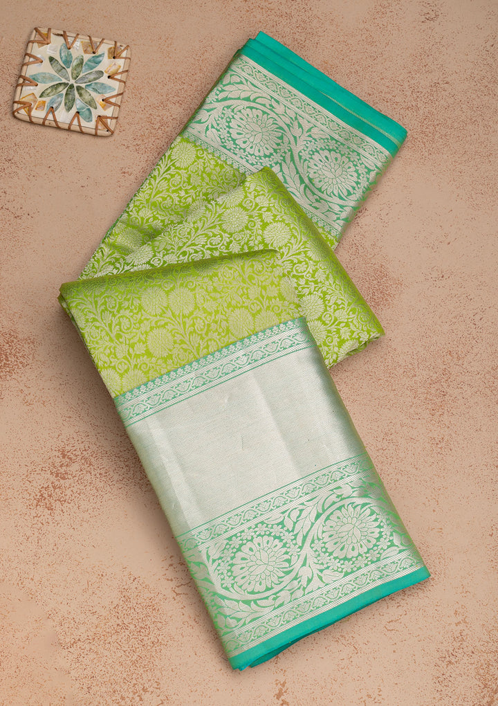 Parrot Green Zariwork Pure Silk Saree