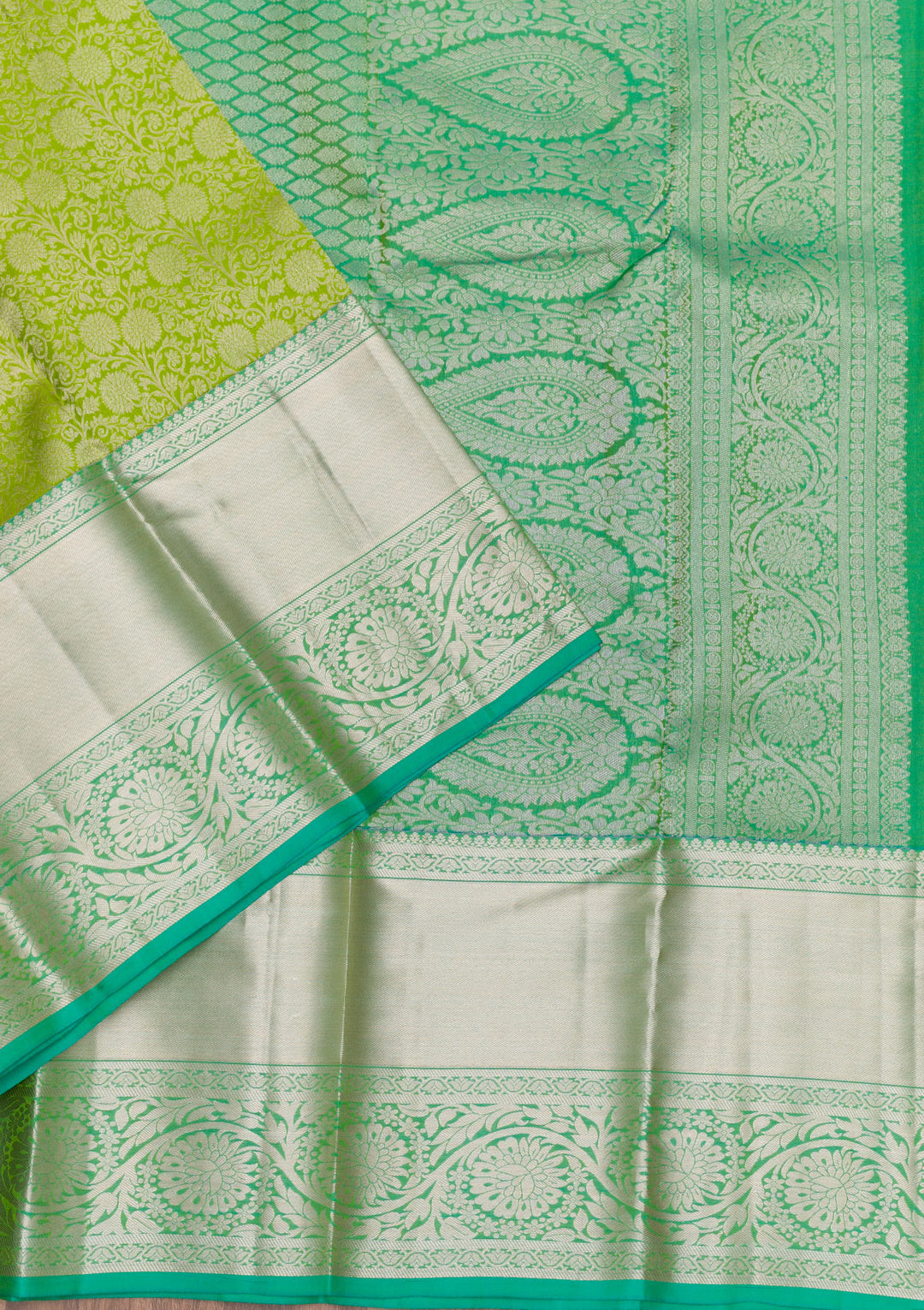 Parrot Green Zariwork Pure Silk Saree