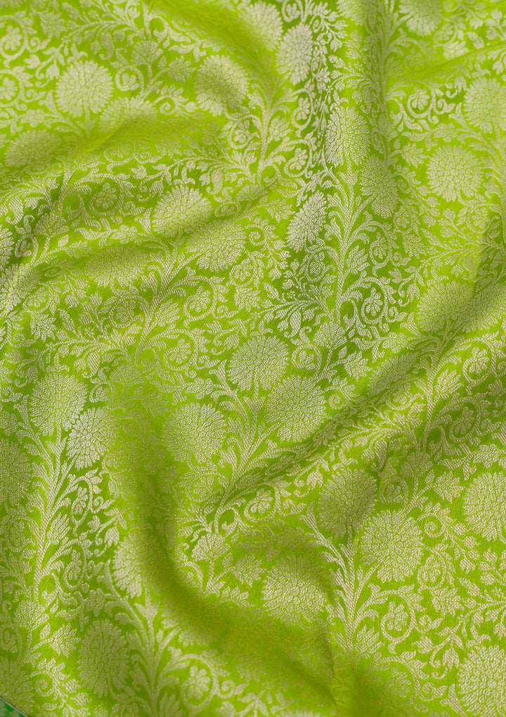 Parrot Green Zariwork Pure Silk Saree