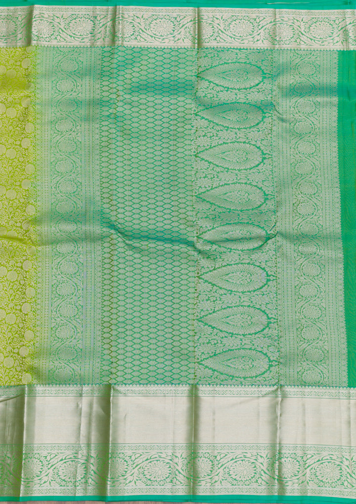 Parrot Green Zariwork Pure Silk Saree