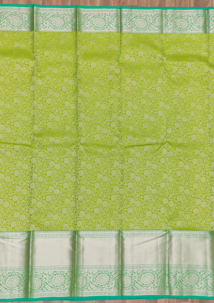 Parrot Green Zariwork Pure Silk Saree
