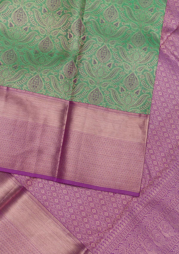 Parrot Green Zariwork Pure Silk Saree