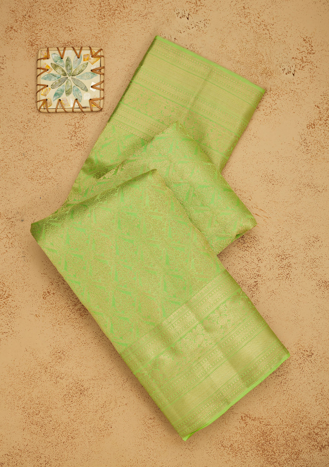 Parrot Green Zariwork Pure Silk Saree