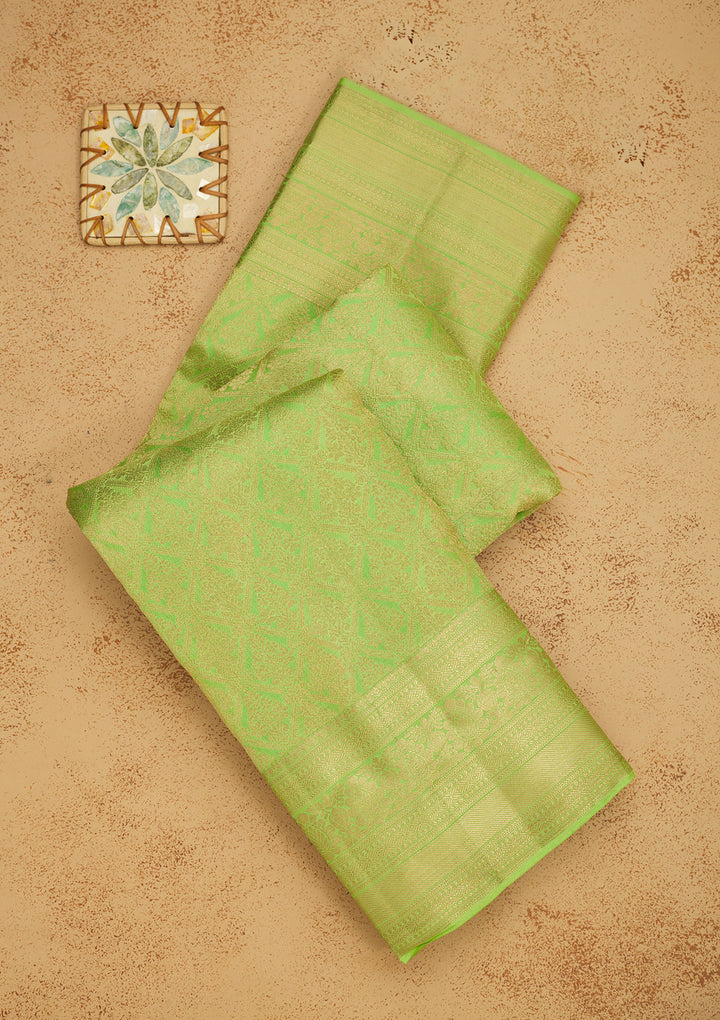 Parrot Green Zariwork Pure Silk Saree