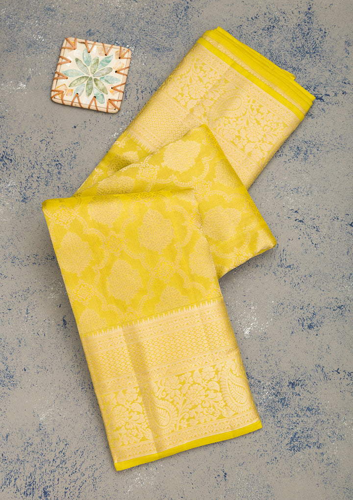 Parrot Green Zariwork Pure Silk Saree