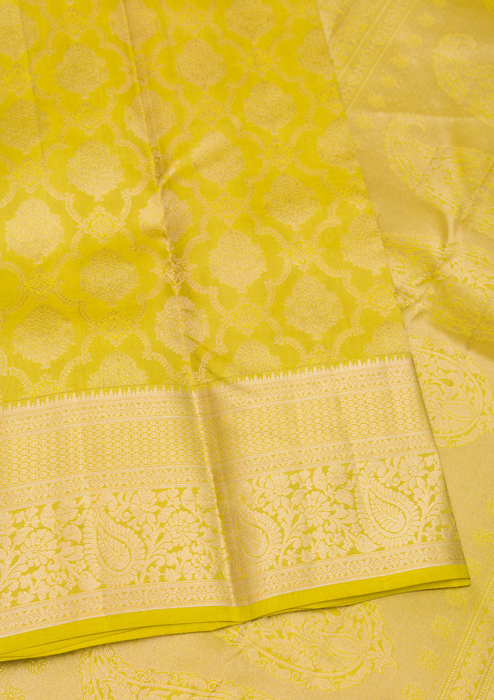 Parrot Green Zariwork Pure Silk Saree