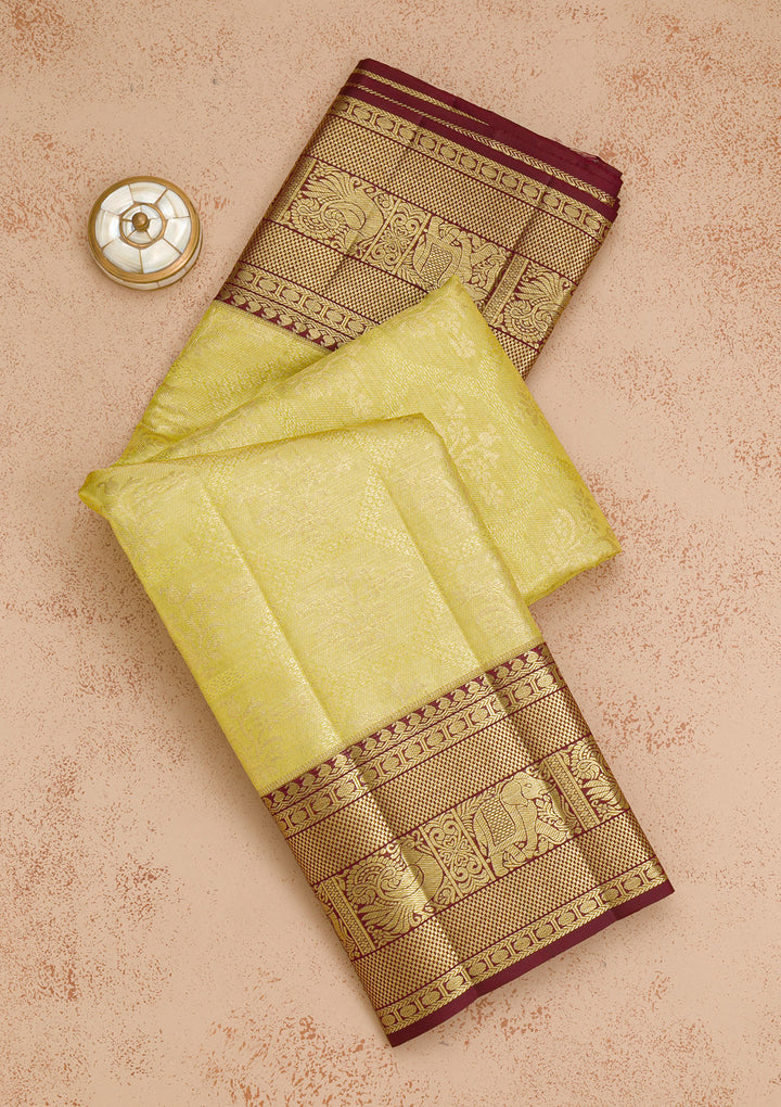 Parrot Green Zariwork Pure Silk Saree