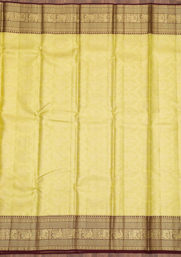 Parrot Green Zariwork Pure Silk Saree