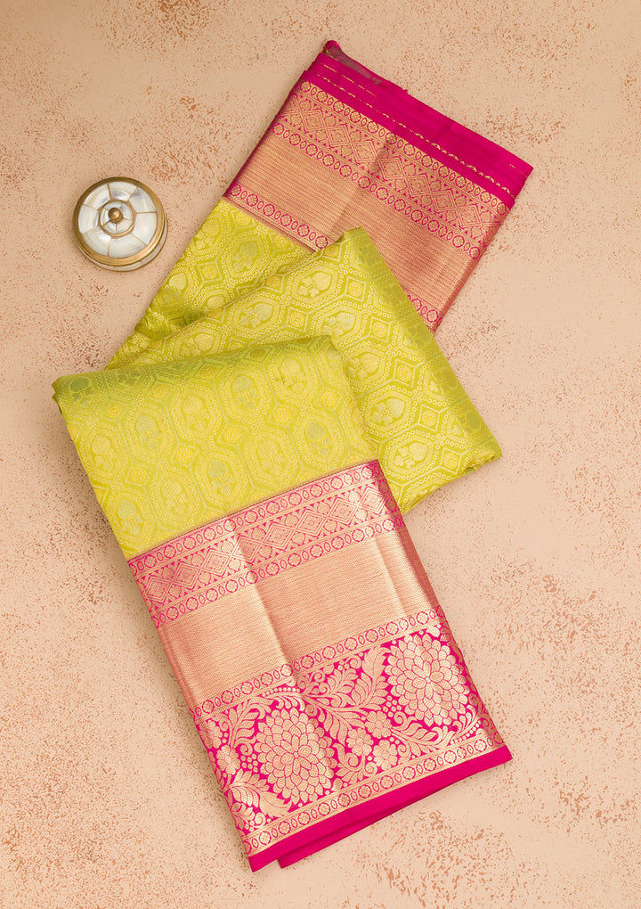 Parrot Green Zariwork Kanjivaram Pure Silk Saree
