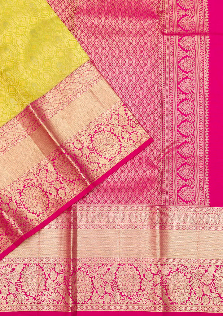 Parrot Green Zariwork Kanjivaram Pure Silk Saree