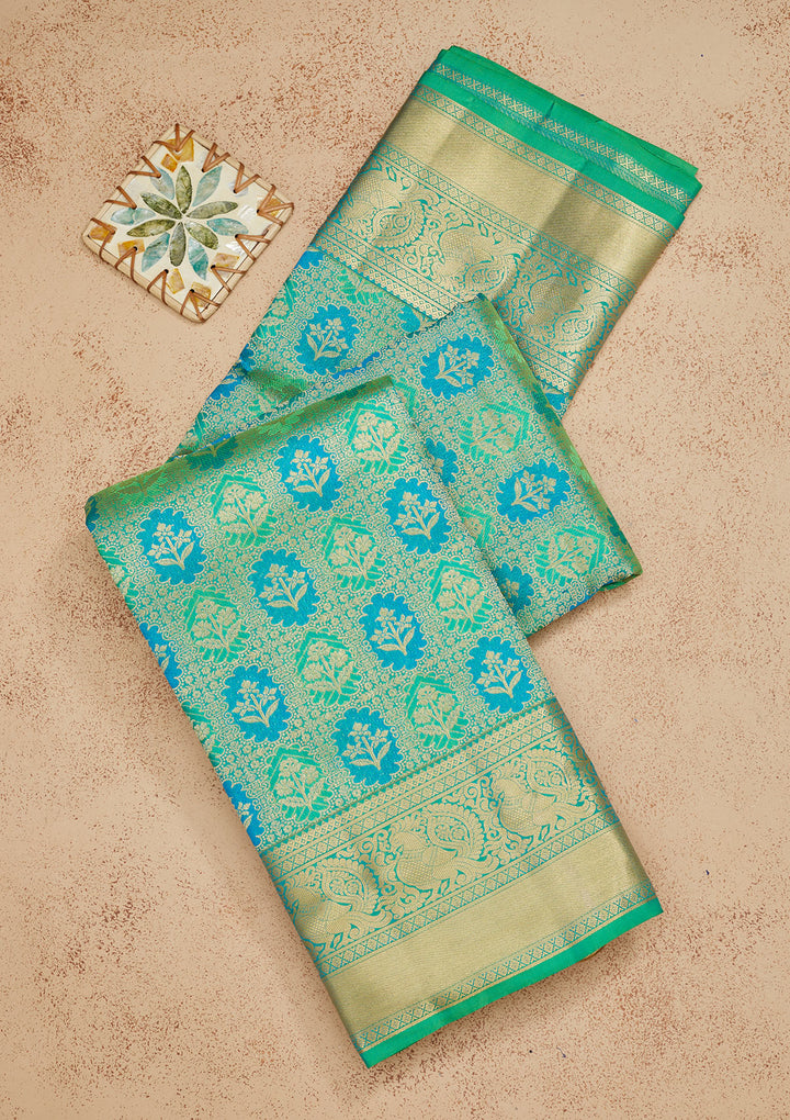 Parrot Green Zariwork Pure Silk Saree