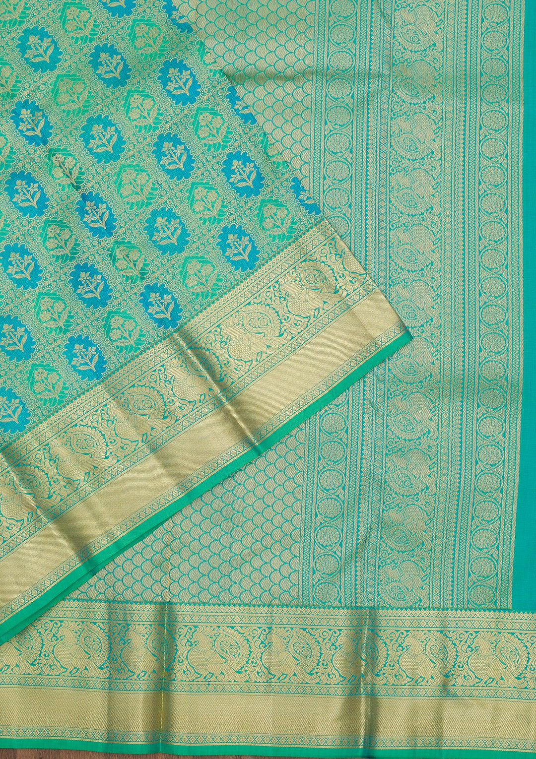 Parrot Green Zariwork Pure Silk Saree