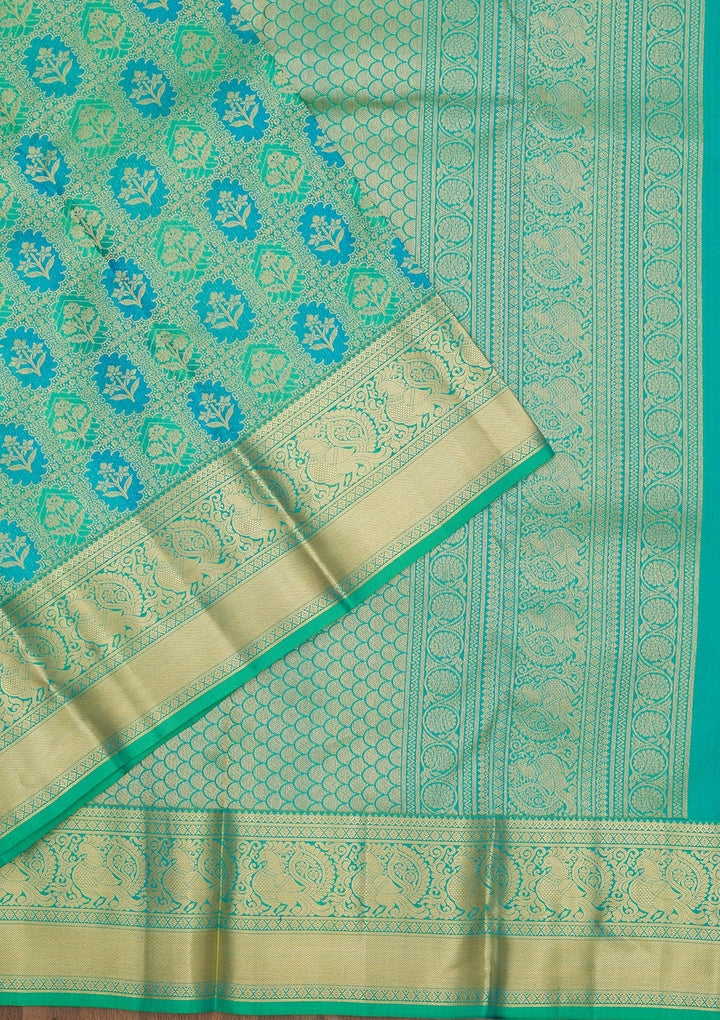 Parrot Green Zariwork Pure Silk Saree