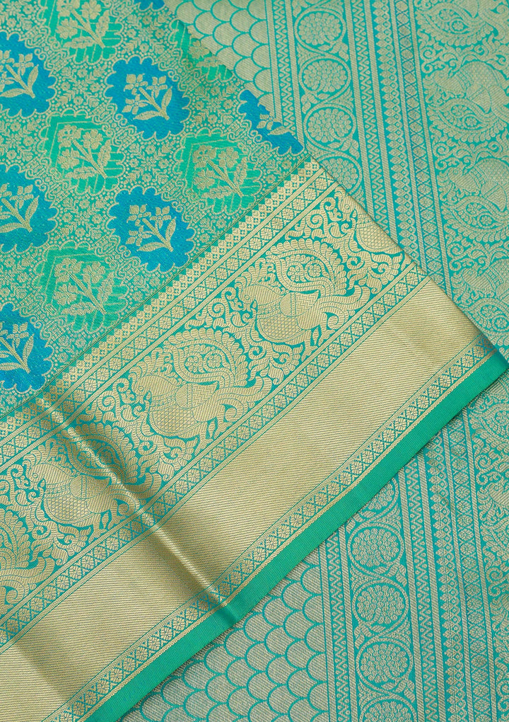 Parrot Green Zariwork Pure Silk Saree