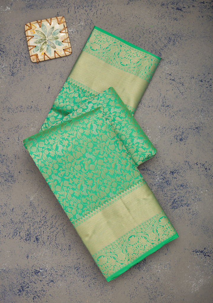 Parrot Green Zariwork Pure Silk Saree
