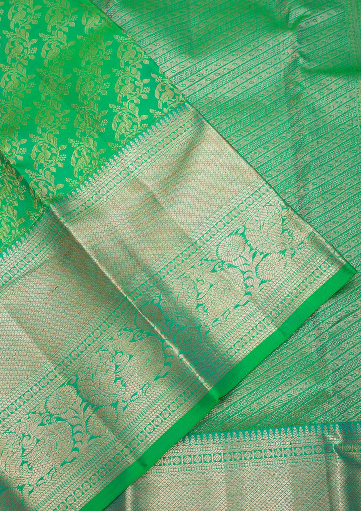 Parrot Green Zariwork Pure Silk Saree