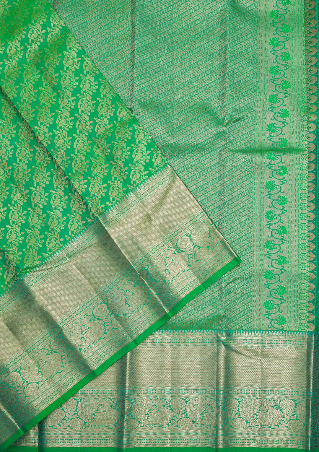 Parrot Green Zariwork Pure Silk Saree