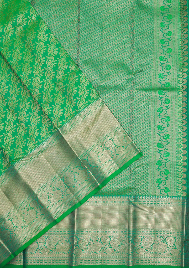 Parrot Green Zariwork Pure Silk Saree