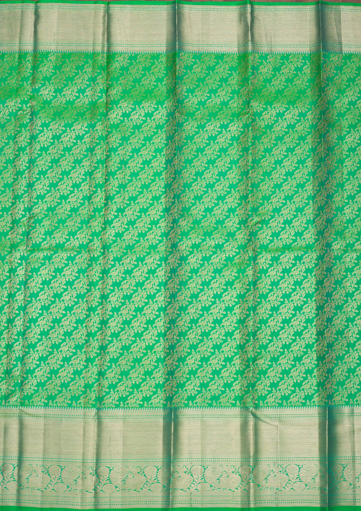 Parrot Green Zariwork Pure Silk Saree