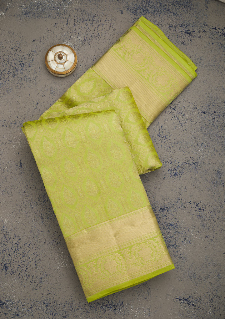Parrot Green Zariwork Pure Silk Saree
