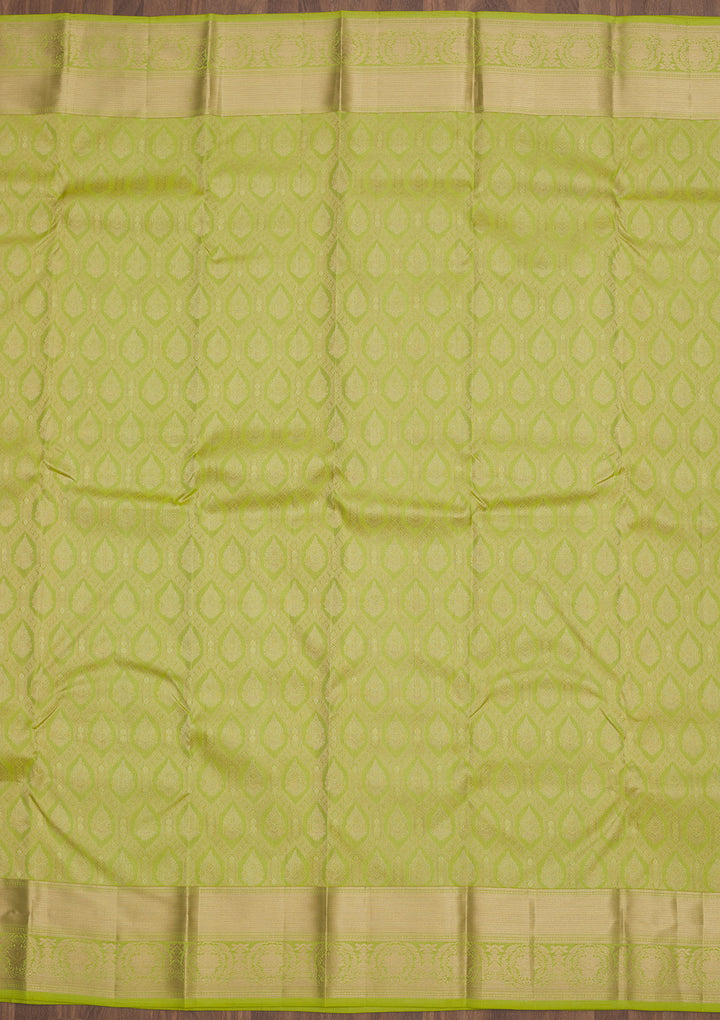Parrot Green Zariwork Pure Silk Saree
