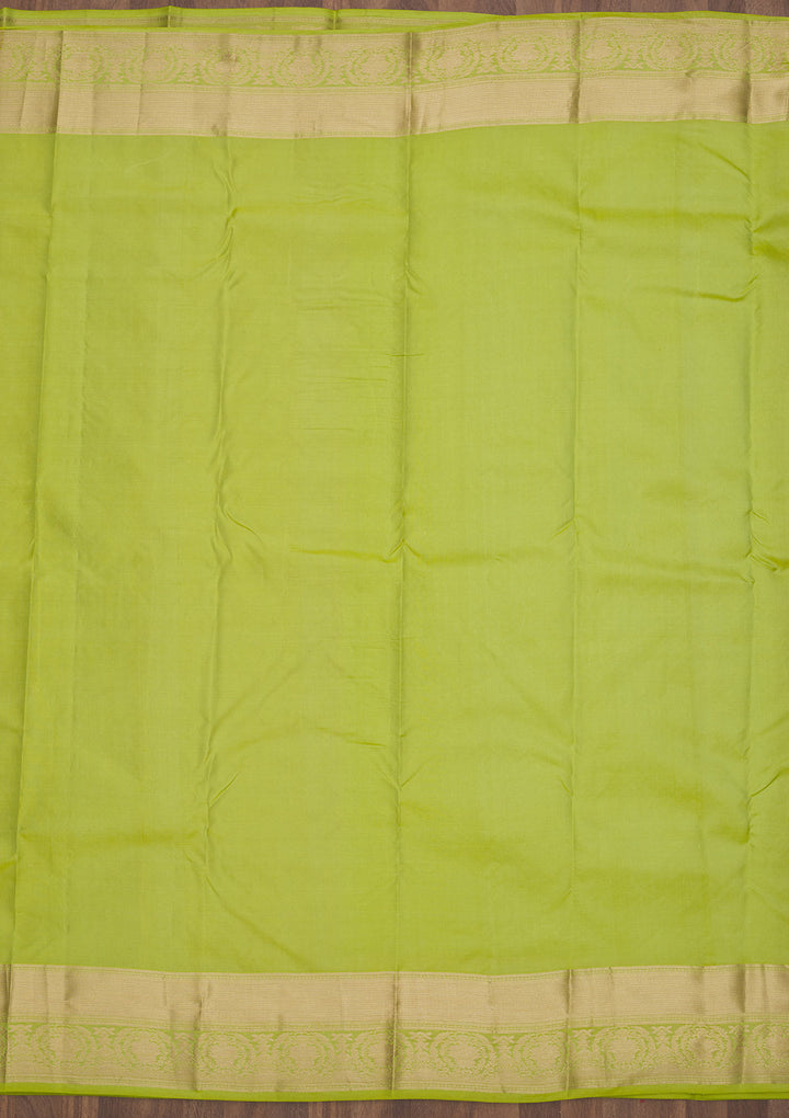 Parrot Green Zariwork Pure Silk Saree