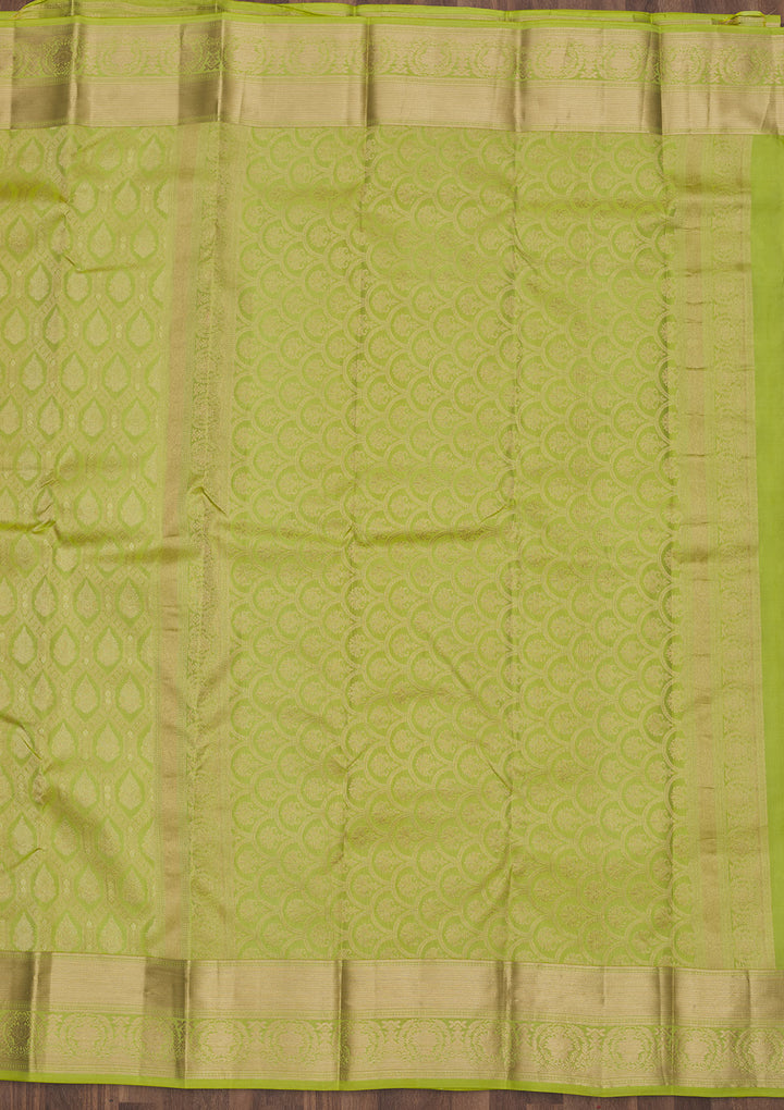 Parrot Green Zariwork Pure Silk Saree