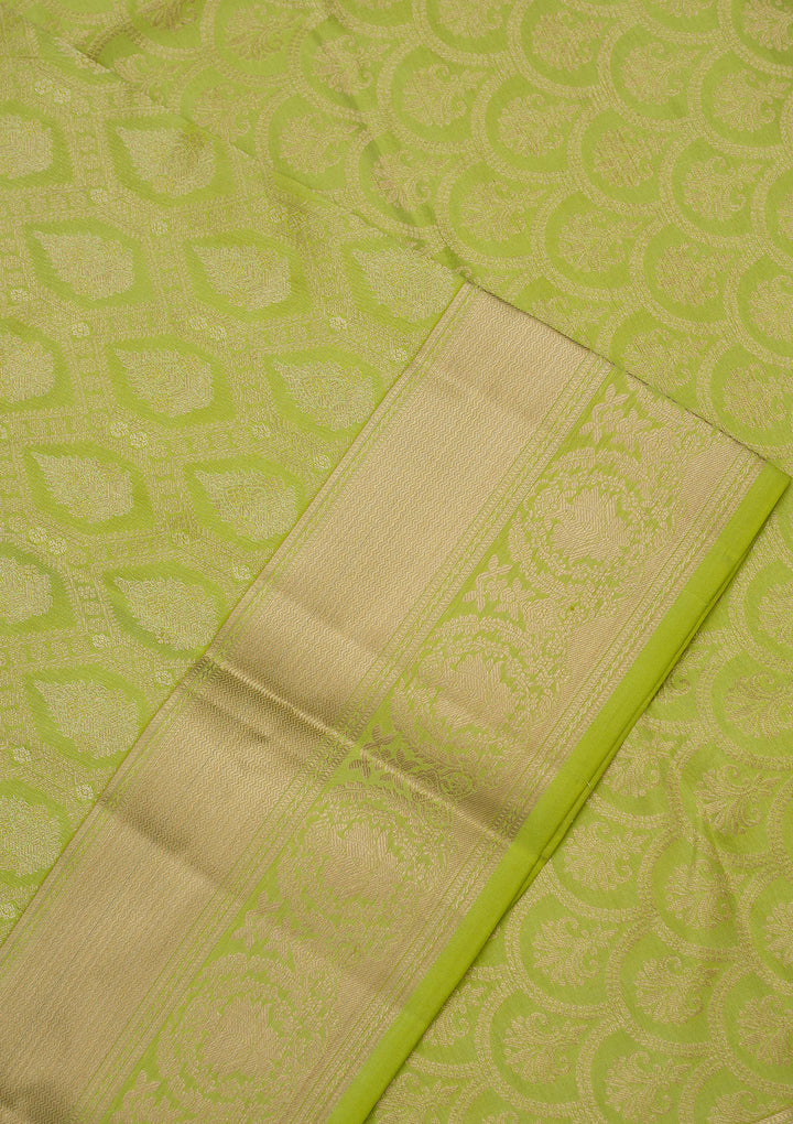 Parrot Green Zariwork Pure Silk Saree