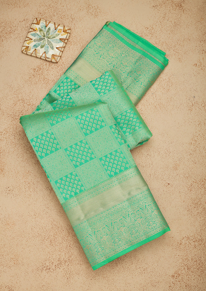 Parrot Green Zariwork Pure Silk Saree