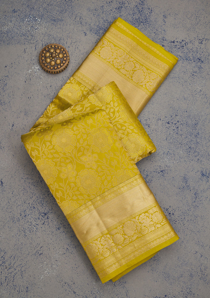 Parrot Green Zariwork Pure Silk Saree