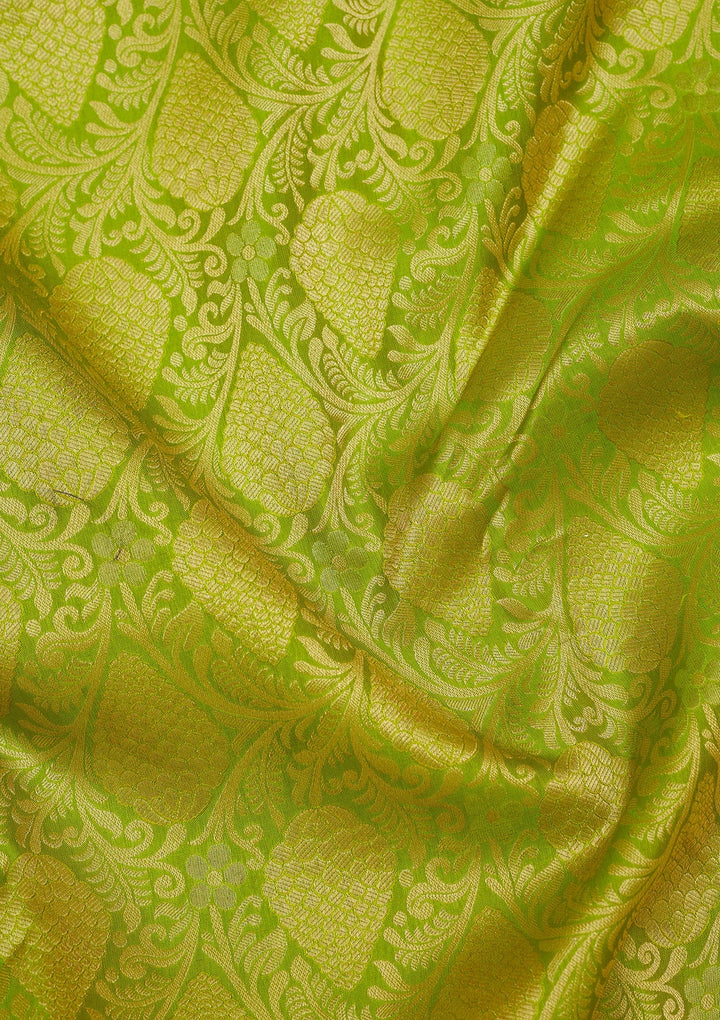 Parrot Green Zariwork Pure Silk Saree