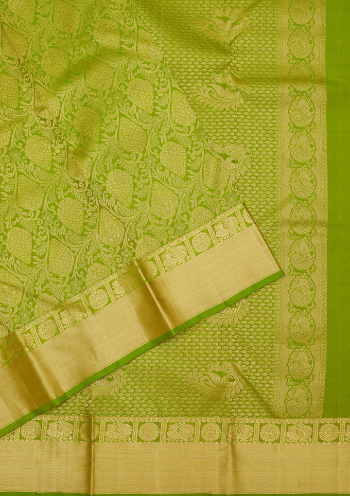 Parrot Green Zariwork Pure Silk Saree