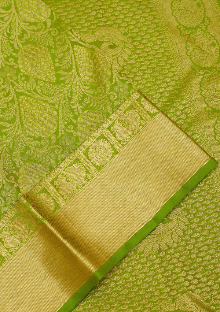 Parrot Green Zariwork Pure Silk Saree