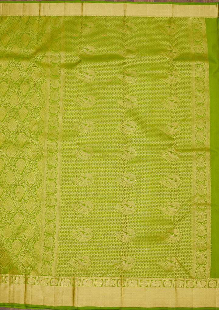 Parrot Green Zariwork Pure Silk Saree