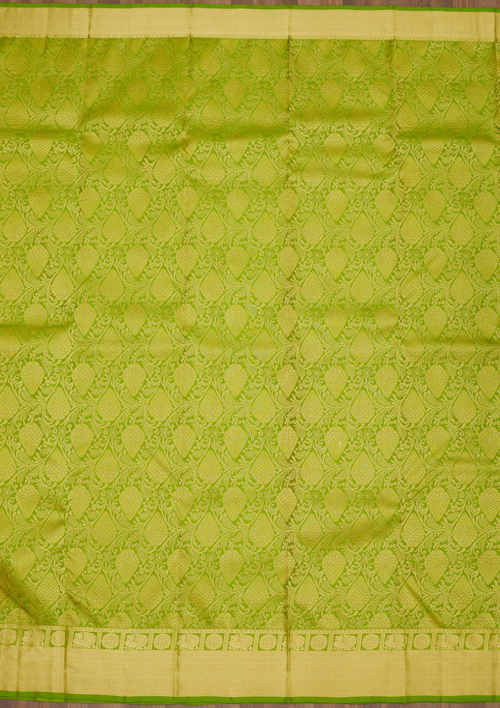 Parrot Green Zariwork Pure Silk Saree