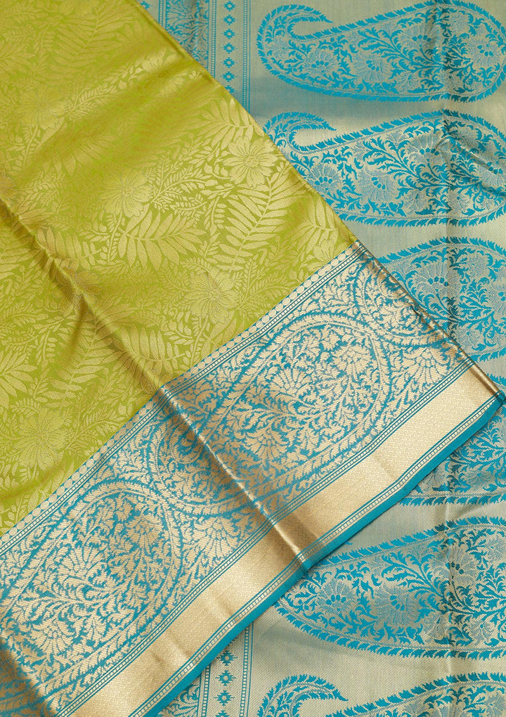 Parrot Green Zariwork Pure Silk Saree