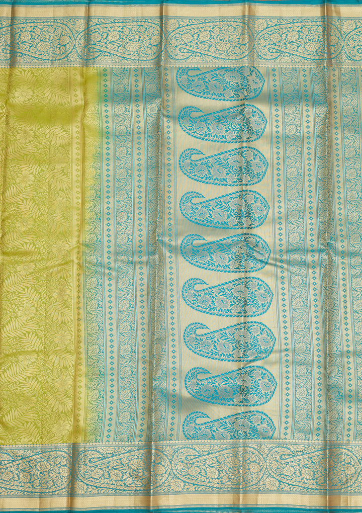 Parrot Green Zariwork Pure Silk Saree