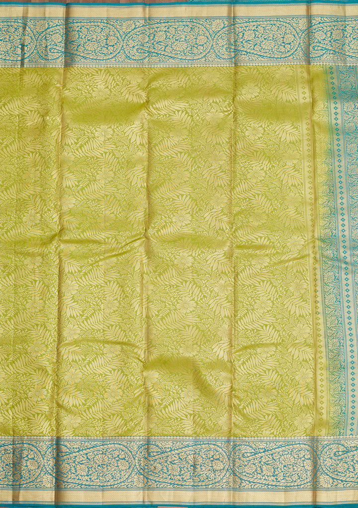 Parrot Green Zariwork Pure Silk Saree