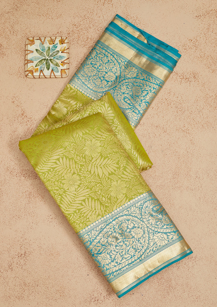 Parrot Green Zariwork Pure Silk Saree