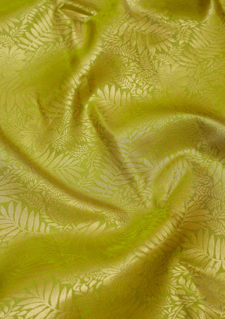 Parrot Green Zariwork Pure Silk Saree